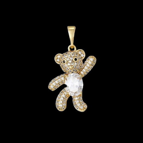 30MM Micro Pave Teddy Pendant Necklace