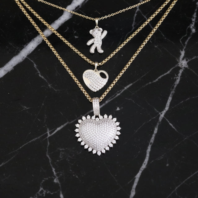 30MM Micro Pave Heart Pendant Necklace
