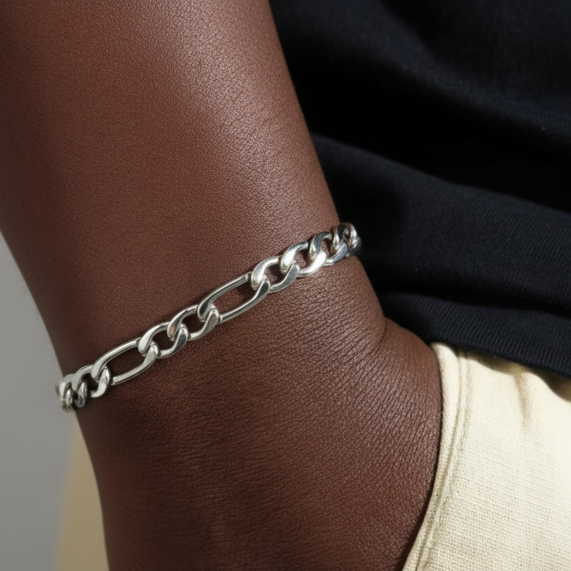 7MM Silver Figaro Bracelet