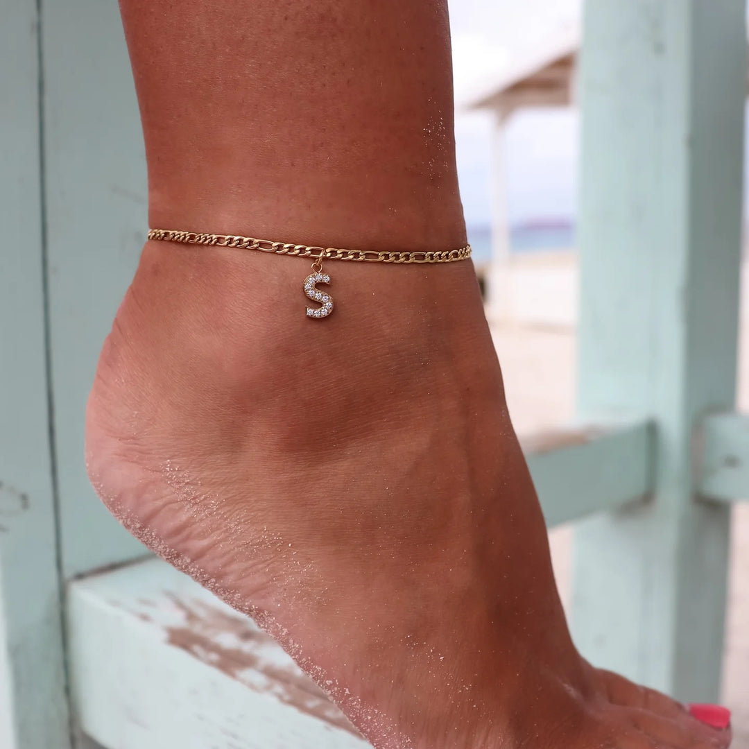 4MM Figaro Pave Initial Anklet