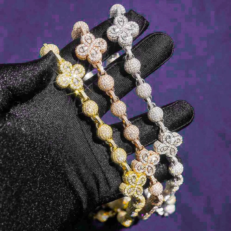 Hip Hop Fine Jewelry Passd Diamond Tester 925 Silver Iced Out 20MM Moissanite Beads Link Leaf Clover Cuban Chain for Women Men