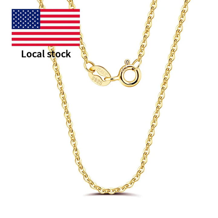 RINNTIN SC06 USA Local Stock 1.2mm Cable Chain Necklace Women Jewelry 14K Gold Plated Italian 925 Sterling Silver Chains