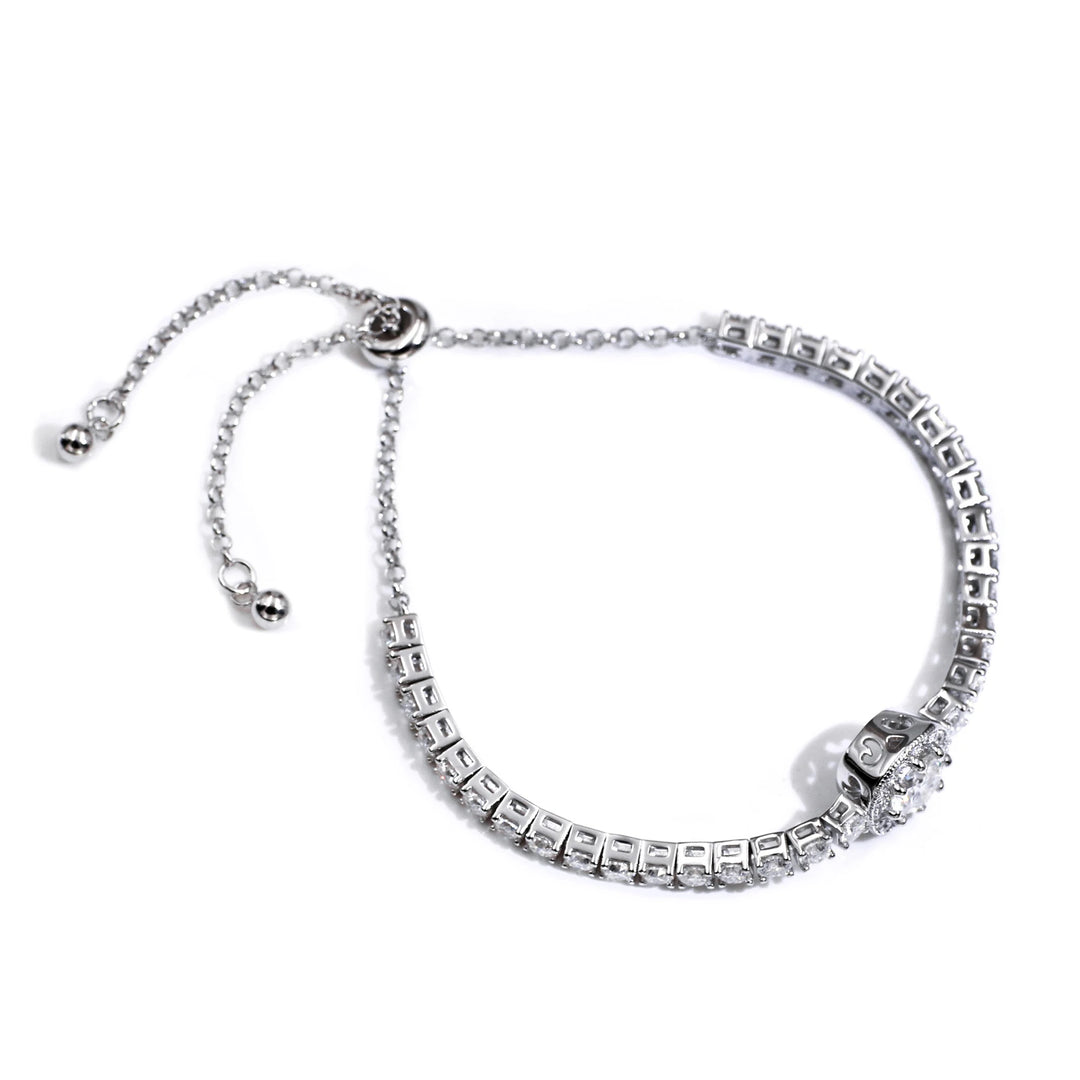 Tianyu Gems Silver Mossanite Bracelet Adjustable Round VVS 6.5MM 1ct S925 Moissanite 18k White Gold Plated Tennis Bracelet