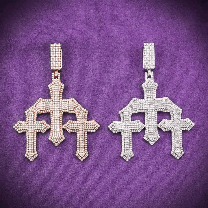Hip Hop Fine Jewelry Passd Diamond Tester 925 Sterling Silver Iced Out VVS Moissanite Cluster Triple Cross Pendant for Men