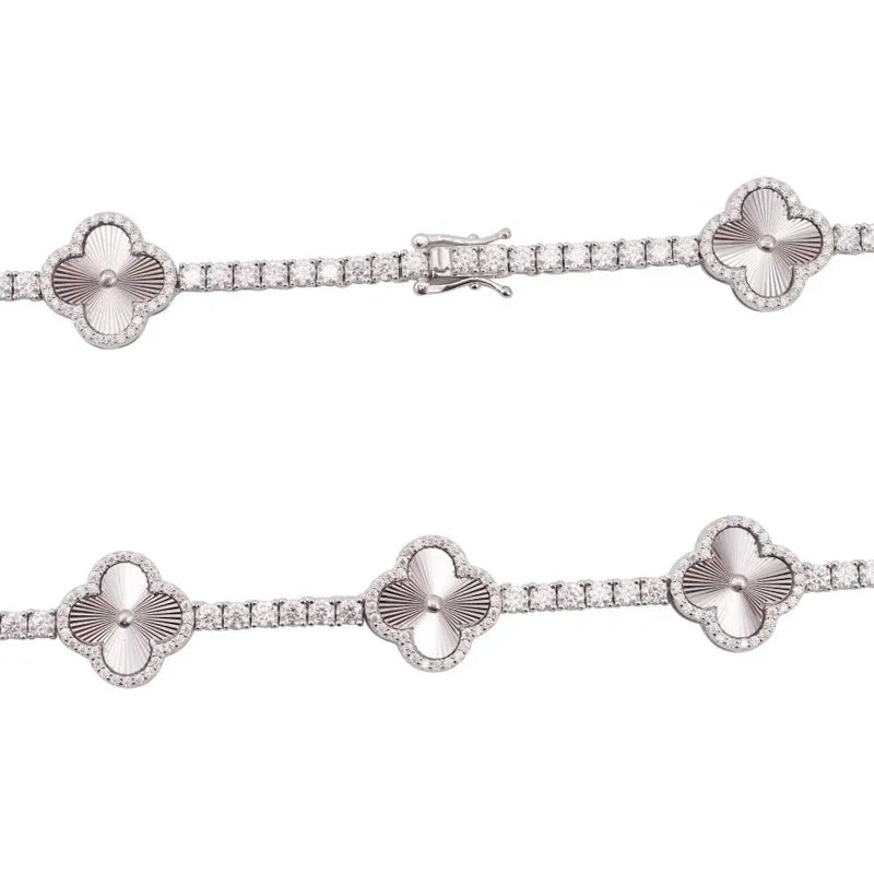 Fine Jewelry Hip Hop Bling 925 Sterling Silver Pass Diamond Tester  VVS Four Leaf Moissanite 3MM 4MM Clover Tennis Chain for Men