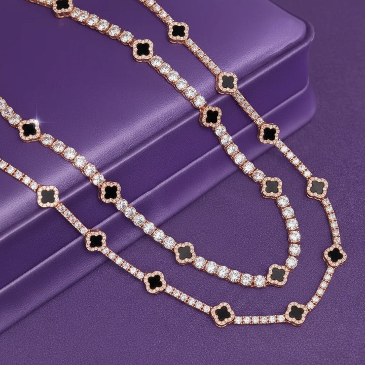 GRA 925 Solid Silver Tennis Chain 3mm 5mm  Black Agate Clover Moissanite Tennis Chain Necklace Bracelet Fine Moissanite Jewelry