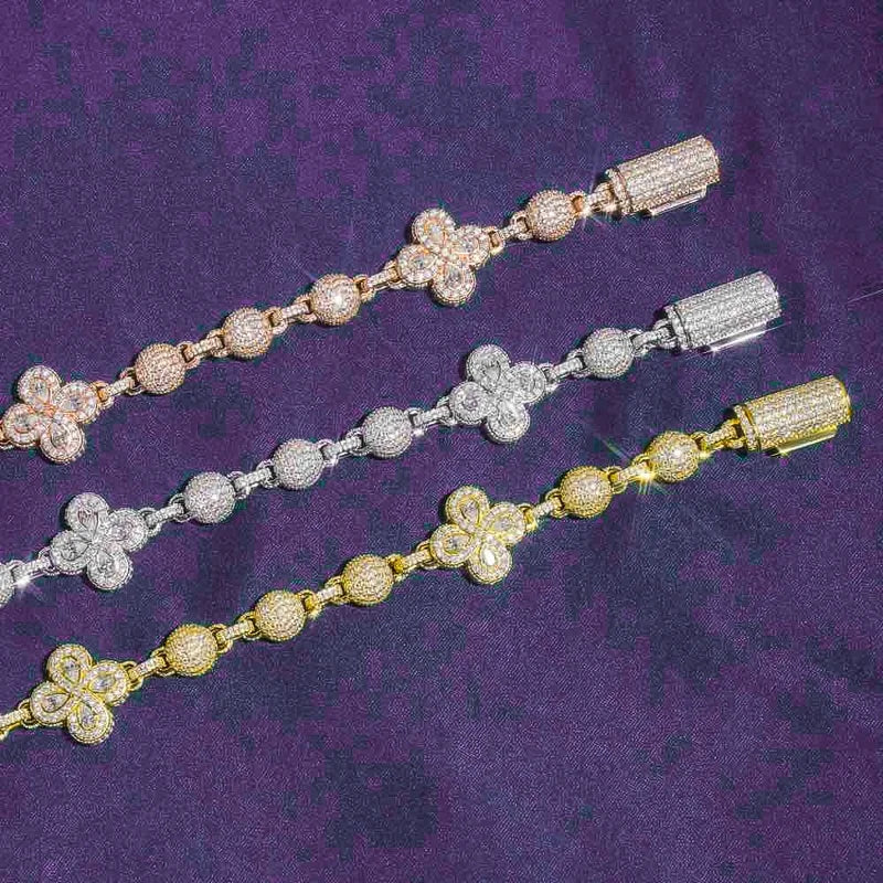 Hip Hop Fine Jewelry Passd Diamond Tester 925 Silver Iced Out 20MM Moissanite Beads Link Leaf Clover Cuban Chain for Women Men