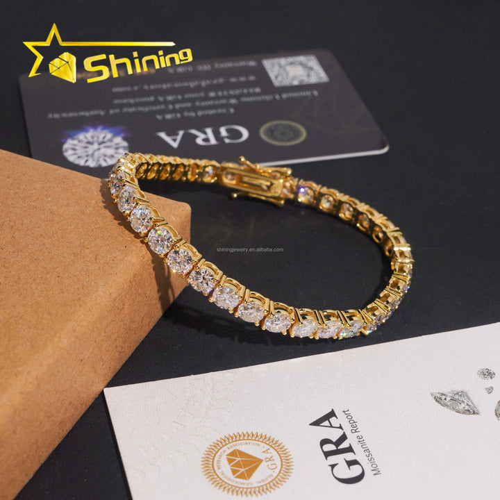 In Stock Ship in USA Warehouse Hip Hop Fire Jewelry FL 5mm Moissanite Prong Setting  S925 Solid Silver Iced Out Tennis Bracelet