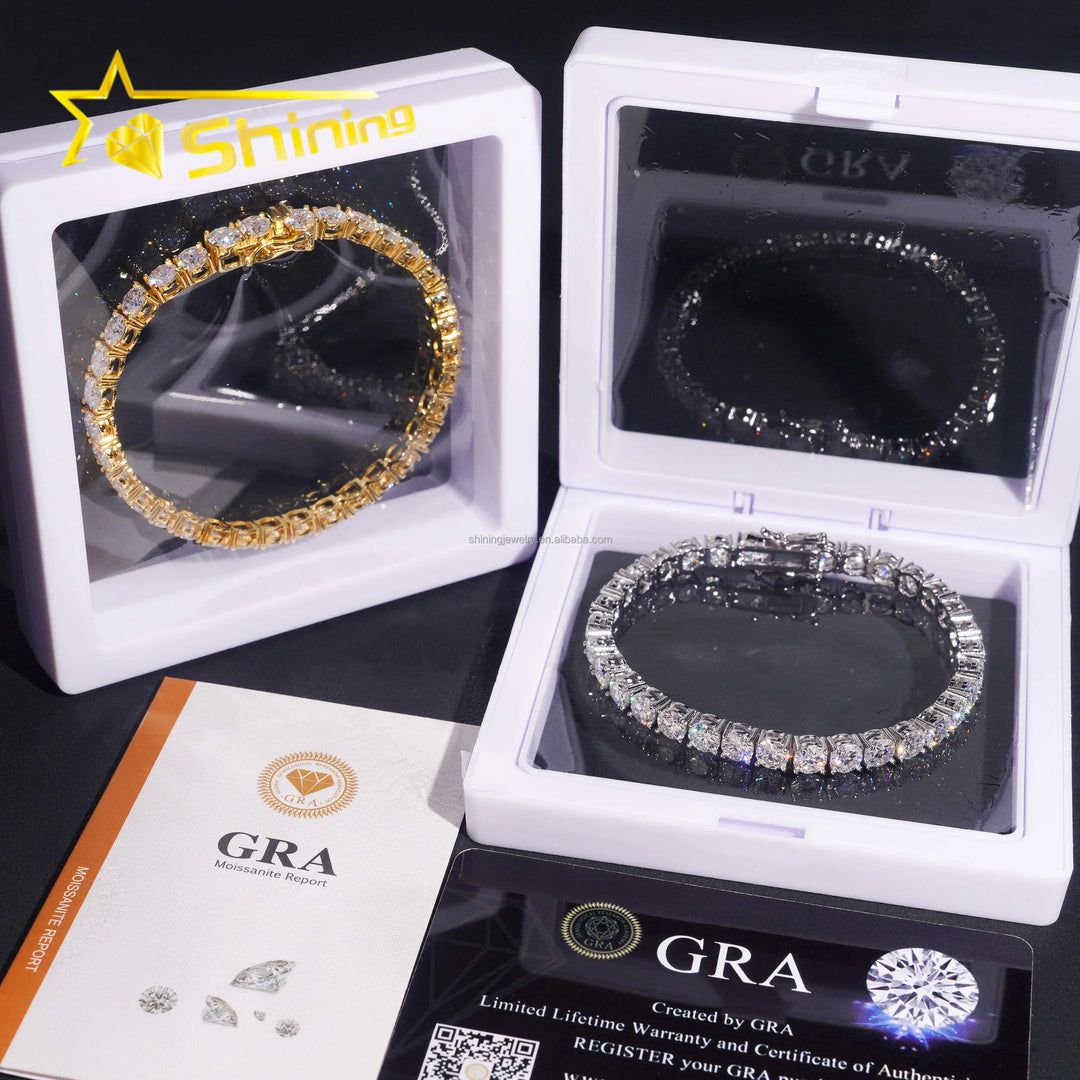 In Stock Ship in USA Warehouse Hip Hop Fire Jewelry FL 5mm Moissanite Prong Setting  S925 Solid Silver Iced Out Tennis Bracelet