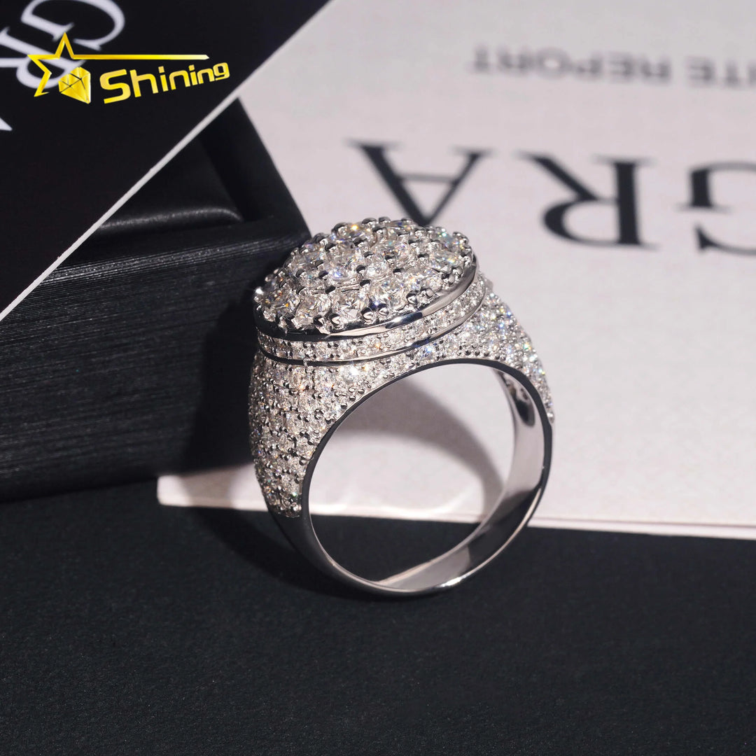 USA Local Stock Shipping  Iced Out Hot Selling Moissanite Pass Diamond Tester Men's Ring  925 Silver VVS Moissanite Ring