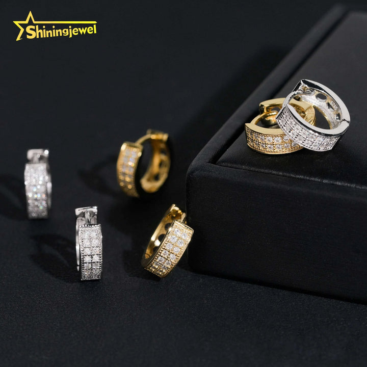 USA Local Stock Hip Hop Iced Out High Quality 925 Sterling Silver Hoop Moissanite Diamond Earrings