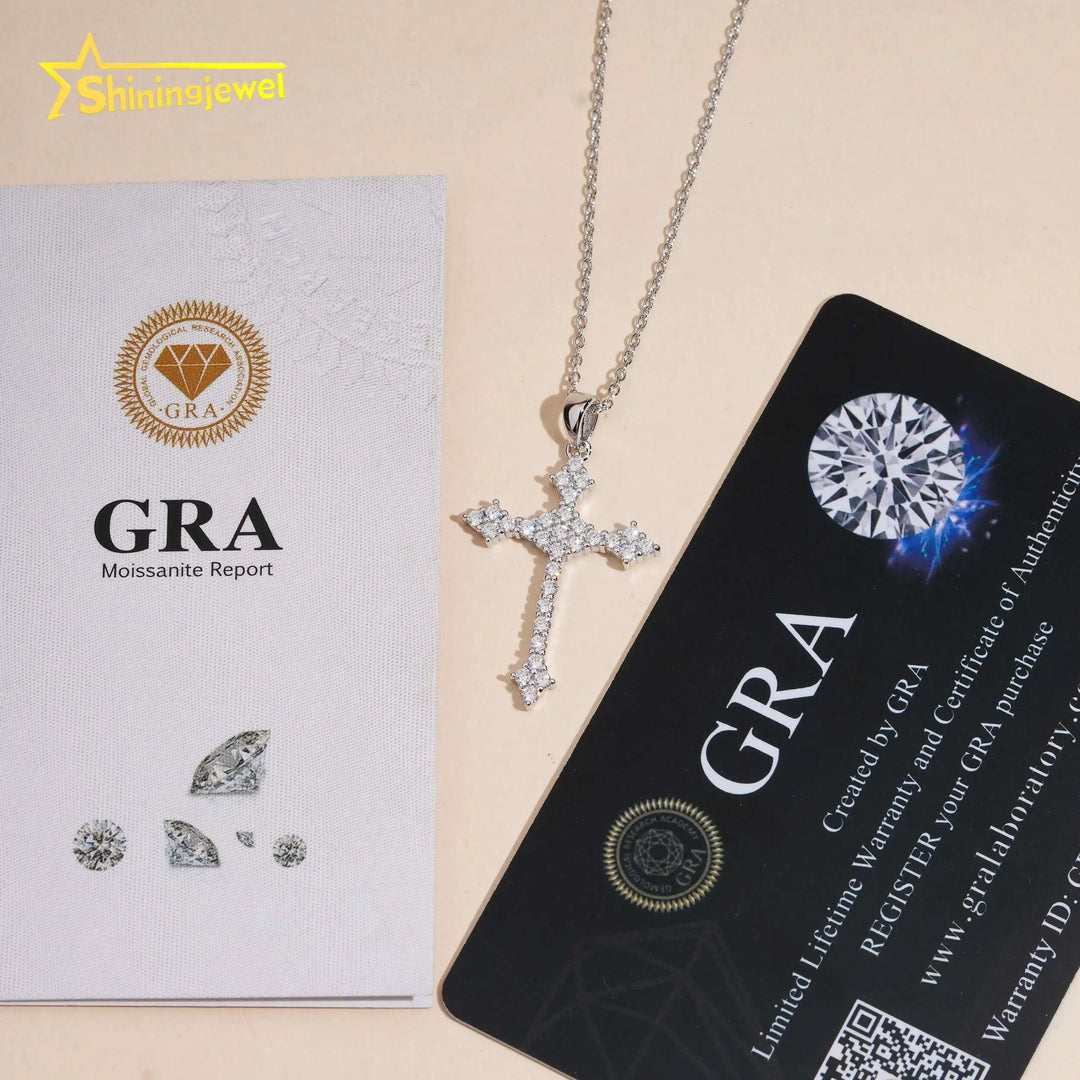 USA Warehouse 925 Silver Cross Pendant Moissanite Necklace Iced Out Men Women Fashion Cross Necklace Daily Wear
