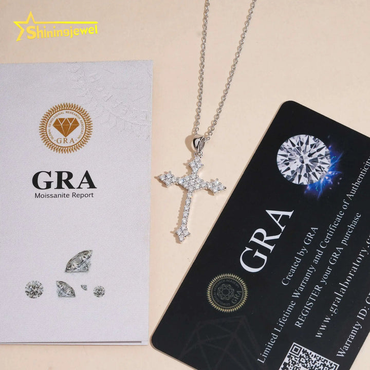 USA Warehouse 925 Silver Cross Pendant Moissanite Necklace Iced Out Men Women Fashion Cross Necklace Daily Wear