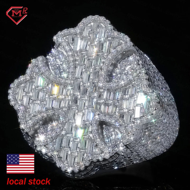 In Stock Hiphop Moissanite Ring Men Women Fine Jewelry Iced Out 925 Silver VVS Moissanite Diamond Cross Ring