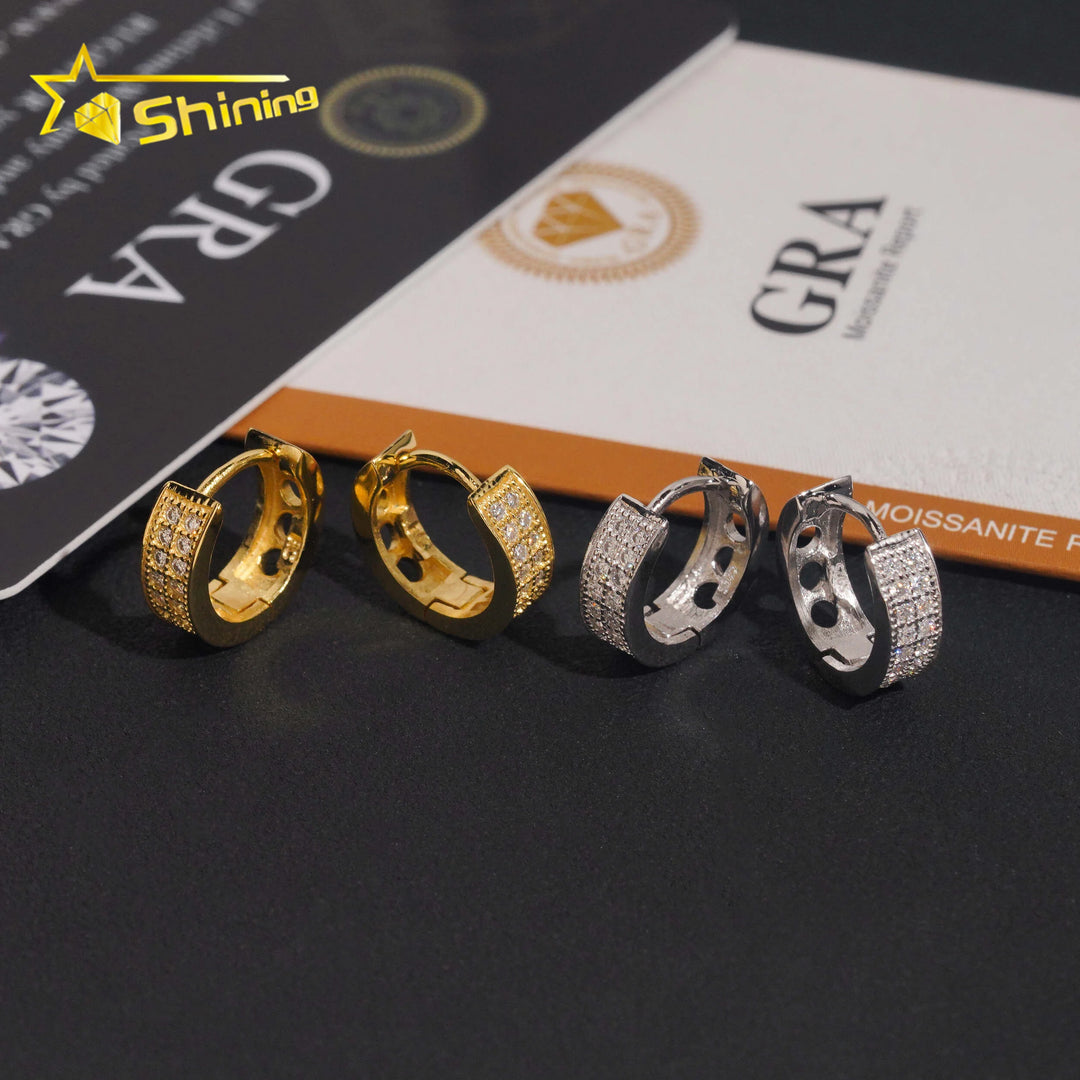 USA Warehouse Fast Shipping 925 Sterling Silver Moissanite Hoop Earring Hip Hop Men Women Iced Out Fashion Earrings