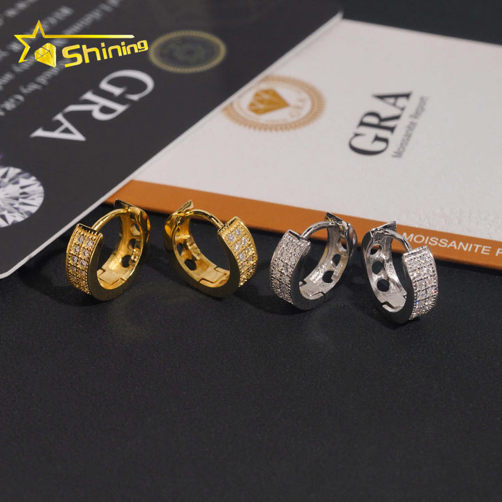 USA Warehouse Fast Shipping 925 Sterling Silver Moissanite Hoop Earring Hip Hop Men Women Iced Out Fashion Earrings