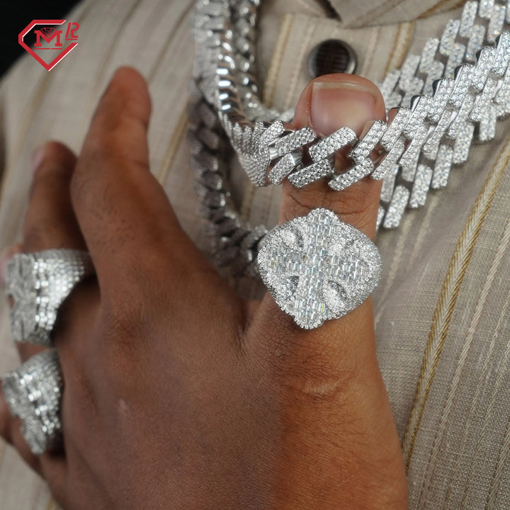 In Stock Hiphop Moissanite Ring Men Women Fine Jewelry Iced Out 925 Silver VVS Moissanite Diamond Cross Ring