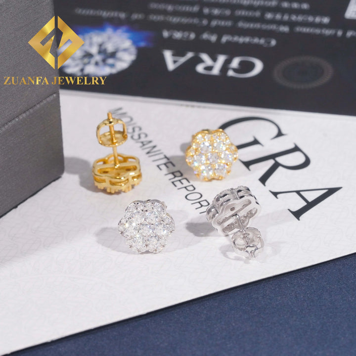 Sun Flower Stud Earring 925 Sterling Silver VVS Moissanite