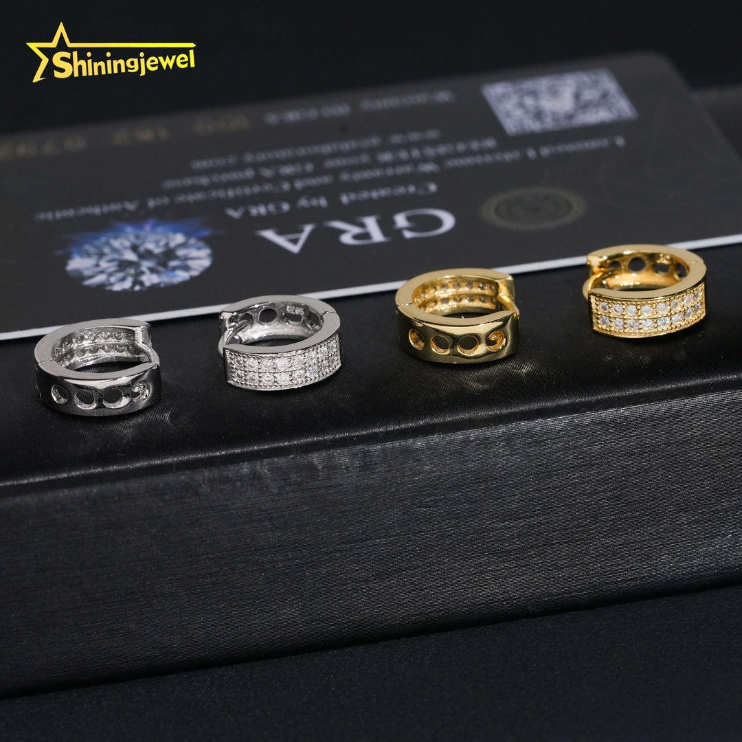 USA Local Stock Hip Hop Iced Out High Quality 925 Sterling Silver Hoop Moissanite Diamond Earrings