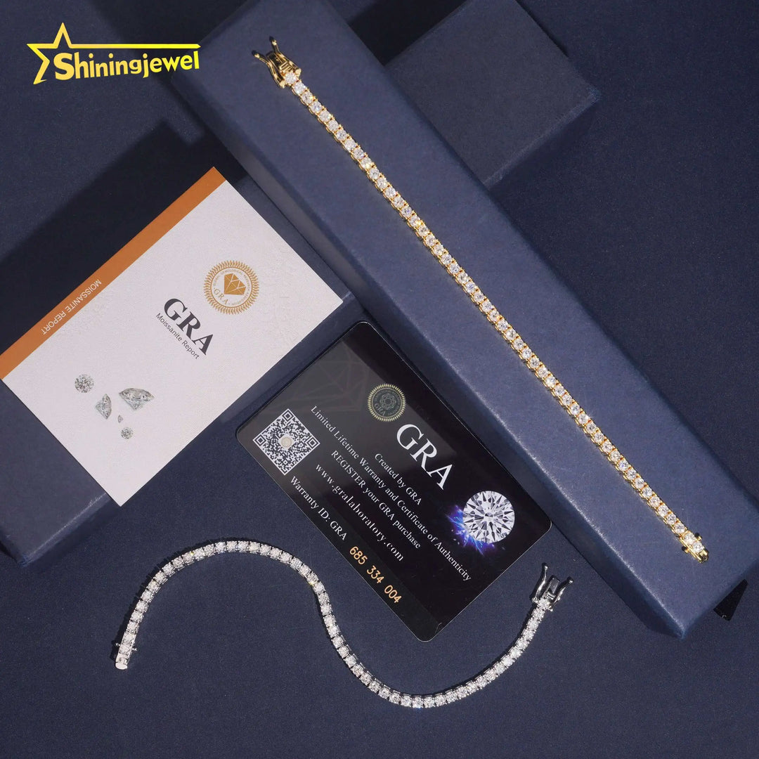 USA Warehouse Iced Out Jewelry 3mm Moissanite Tennis Bracelet Round Brilliant Cut 925 Silver Hip Hop Diamond Bracelet