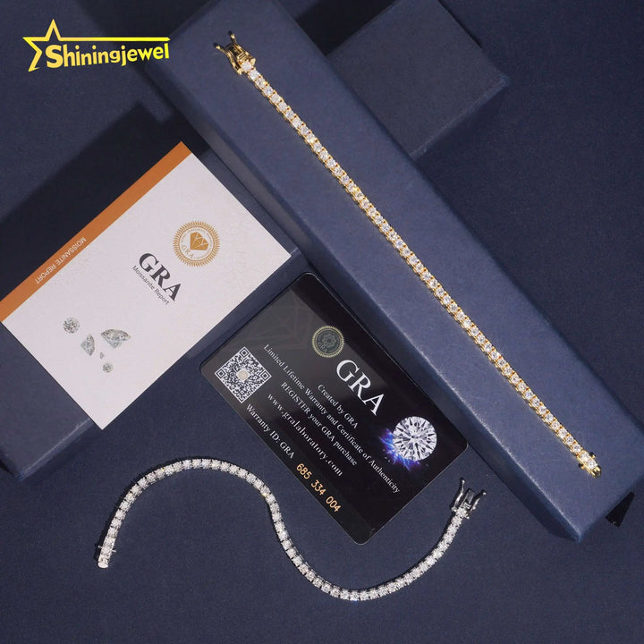 USA Warehouse Iced Out Jewelry 3mm Moissanite Tennis Bracelet Round Brilliant Cut 925 Silver Hip Hop Diamond Bracelet