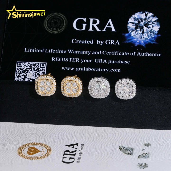 USA Local Shipping Iced Out Hip Hop 10mm Earring Pass Diamond Test Moissanite Gold Plated S925 Screw Back Stud Earring