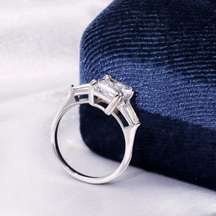 Tianyu Gems Moissanite Rings Women Engagement 18K Gold Plated 925 Silver 3 Carat Emerald Cut Mossanite Wedding Ring for Women