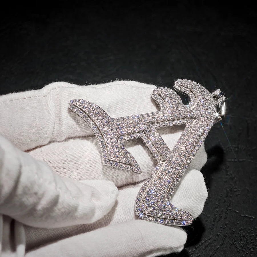 Factory Direct Hip Hop GRA Bling VVS Moissanite 925 Sterling Silver Pass Diamond Tester Cluster Letter-A Pendant for Men Party