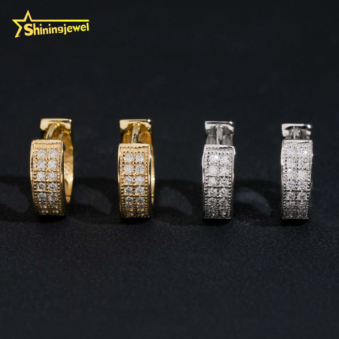 USA Local Stock Hip Hop Iced Out High Quality 925 Sterling Silver Hoop Moissanite Diamond Earrings