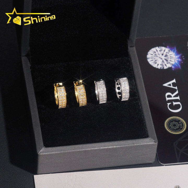 USA Warehouse Fast Shipping 925 Sterling Silver Moissanite Hoop Earring Hip Hop Men Women Iced Out Fashion Earrings
