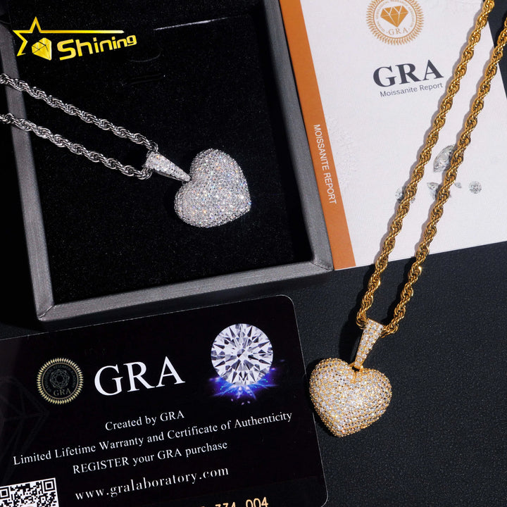 No Tarrifs USA Warehouse Stocks GRA Cert 925 Sterling Silver Hip Hop Iced Out VVS Moissanite Diamond Heart Pendant
