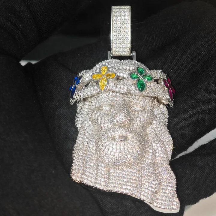 Custom 3.2inches Hip Hop GRA  Marquise Cut VVS Moissanite 925 Silver Pass Diamond Tester Four Leaf Clover Flower Jesus Pendant