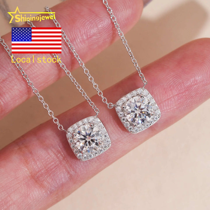 No Tarrifs USA Warehouse Ready to Ship Fine Jewelry Pass Diamond Tester 925 Silver 1CT Moissanite Pendant Women Necklace