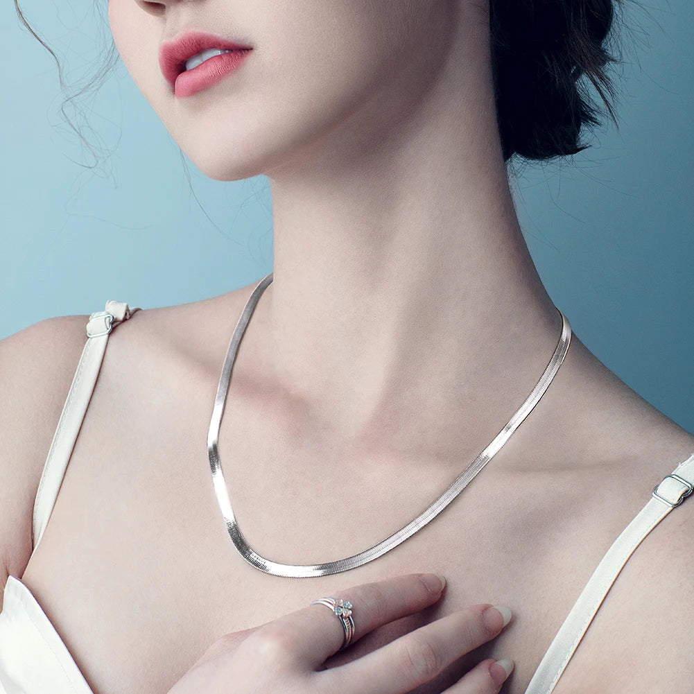 RINNTIN SC35 USA Local Stock 18K Gold Plated Snake Chain 3mm 925 Sterling Silver Flat Herringbone Chain Necklace for Women Men