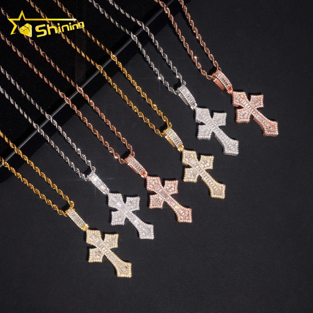USA Local Stock Fast Shipping Iced Out Cross Moissanite Pendant Men Hip Hop 925 Silver Gold Plated VVS Moissanite Charms Pendant