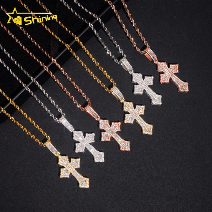 USA Local Stock Fast Shipping Iced Out Cross Moissanite Pendant Men Hip Hop 925 Silver Gold Plated VVS Moissanite Charms Pendant