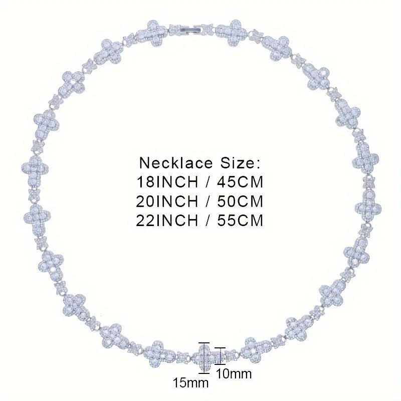 USA Cross Tennis Necklace Birthday Christmas Gift 14K White Gold Plated CZ Diamond Men Women Hypoallergenic Cubic Zirconia Chain