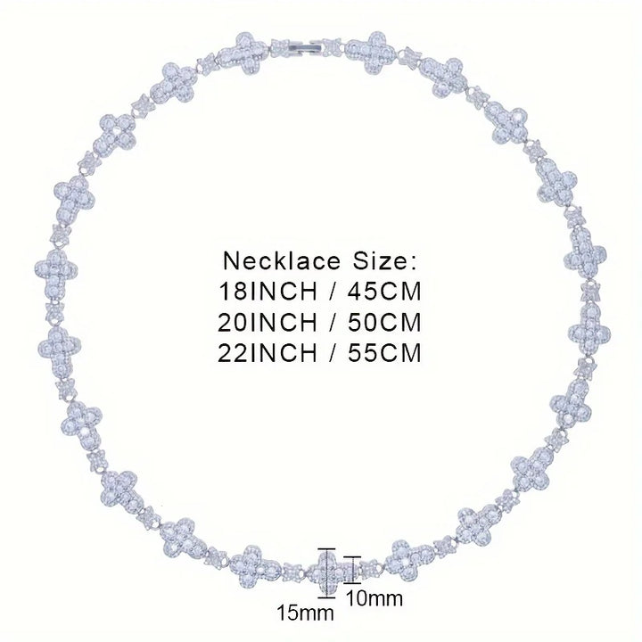 USA Cross Tennis Necklace Birthday Christmas Gift 14K White Gold Plated CZ Diamond Men Women Hypoallergenic Cubic Zirconia Chain