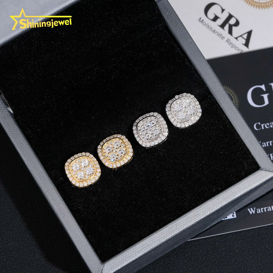 USA Local Shipping Iced Out Hip Hop 10mm Earring Pass Diamond Test Moissanite Gold Plated S925 Screw Back Stud Earring