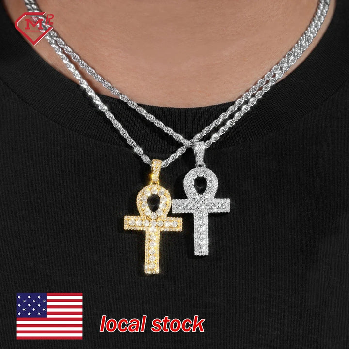 Shipment 3 Days Moissanite Cross Pendant Ankh VVS Diamond Jewelry 925 Silver Hiphop Moissanite Pendant