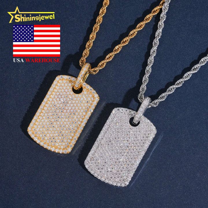 USA Warehouse Classic Dog Tag Moissanite Cross Pendant Collection Hip Hop Iced Out Pendant Men Jewelry