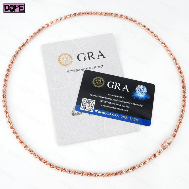 Hip Hop Style Solid 925 Silver Chain 4mm 5mm Necklace Men Women VVS Moissanite Iced Out Clasp Twisted Rope Chain