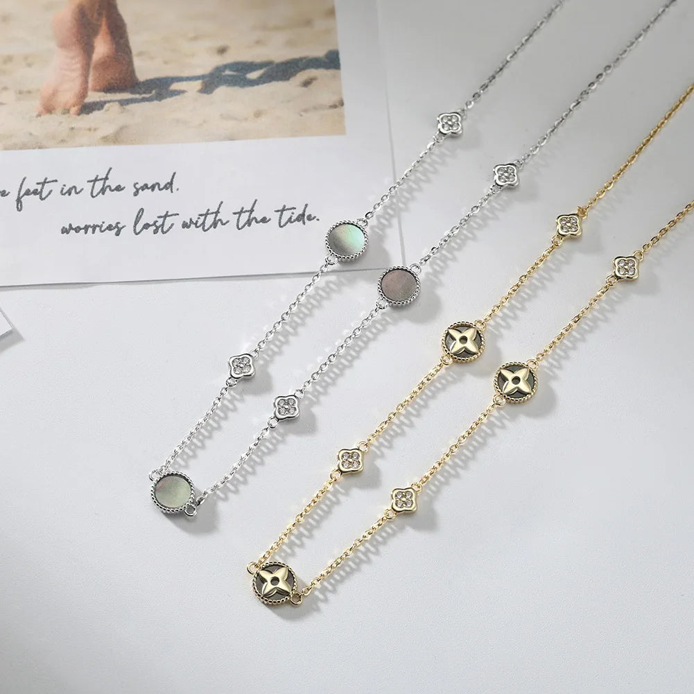 RINNTIN GMN64 USA Local Stock 925 Sterling Silver Necklace Four-Leaf Clover Necklace Black Shell Pearl Necklace for Women