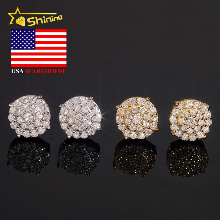USA Fast Shipping Cluster Design S925 Sterling Silver Iced Out VVS Moissanite Diamond Screw Back Earring Stud