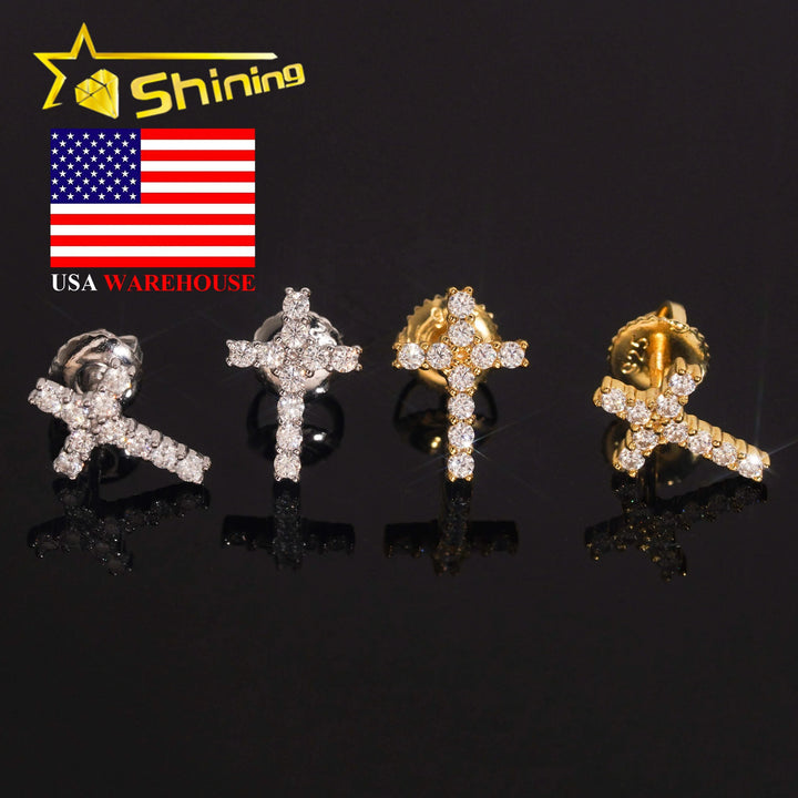 Local Stock Fast Shipping Pass Diamond Tester 925 Silver Moissanite Cross Hip Hop Fashion Earrings
