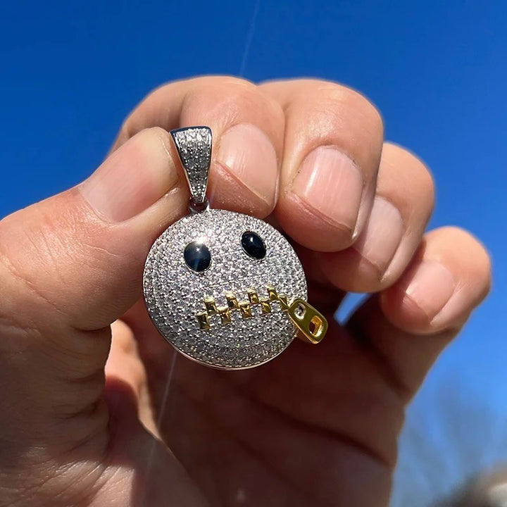 Hip Hop Pass Diamond Tester Bling Solid 925 Silver Iced Out GRA VVS Moissanite Zipper Mouth  Face Pendant for Chain Men Women