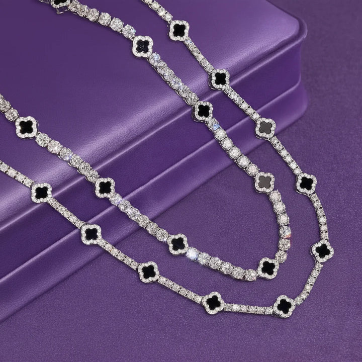 GRA 925 Solid Silver Tennis Chain 3mm 5mm  Black Agate Clover Moissanite Tennis Chain Necklace Bracelet Fine Moissanite Jewelry