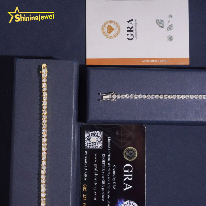 USA Warehouse Iced Out Jewelry 3mm Moissanite Tennis Bracelet Round Brilliant Cut 925 Silver Hip Hop Diamond Bracelet