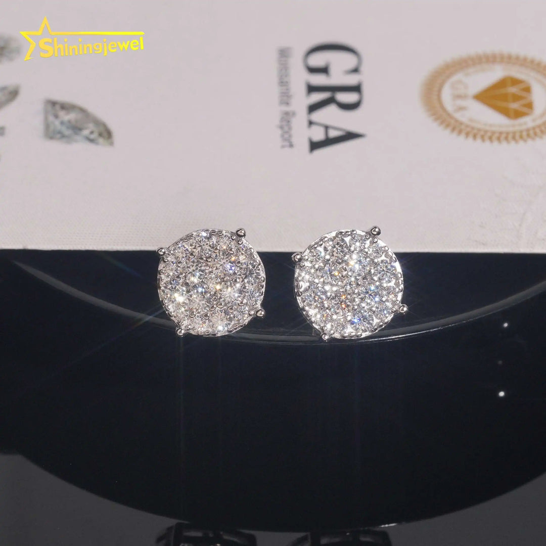 USA Warehouse 925 Sterling Silver Iced Out Screw Back Hip Hop Mens Diamond Moissanite Earrings