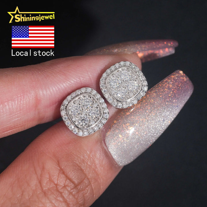 USA Local Shipping Iced Out Hip Hop 10mm Earring Pass Diamond Test Moissanite Gold Plated S925 Screw Back Stud Earring